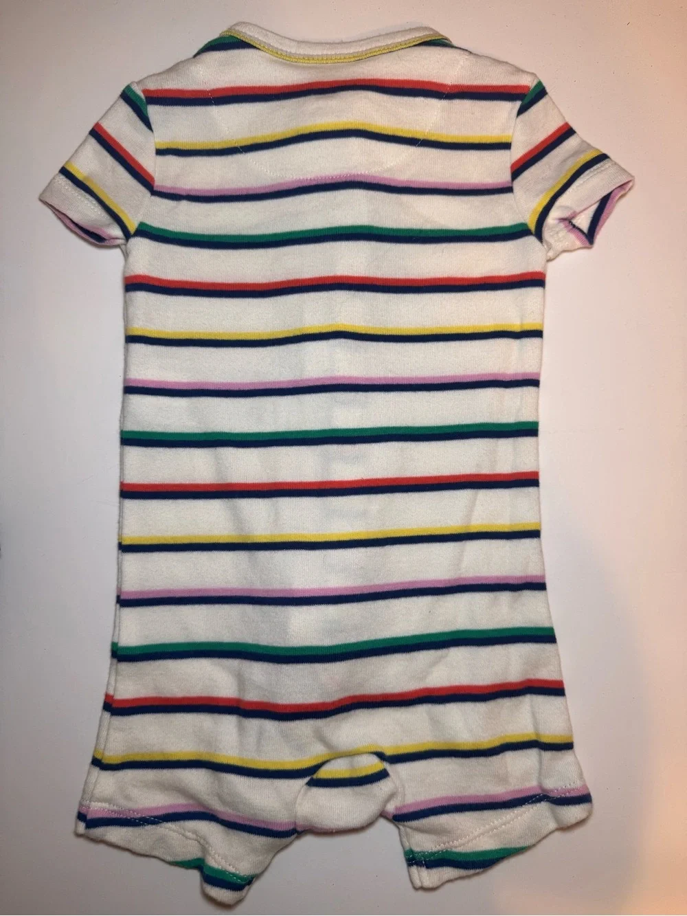 GAP White Short-Sleeve One-Piece Romper with Rainbow Stripes